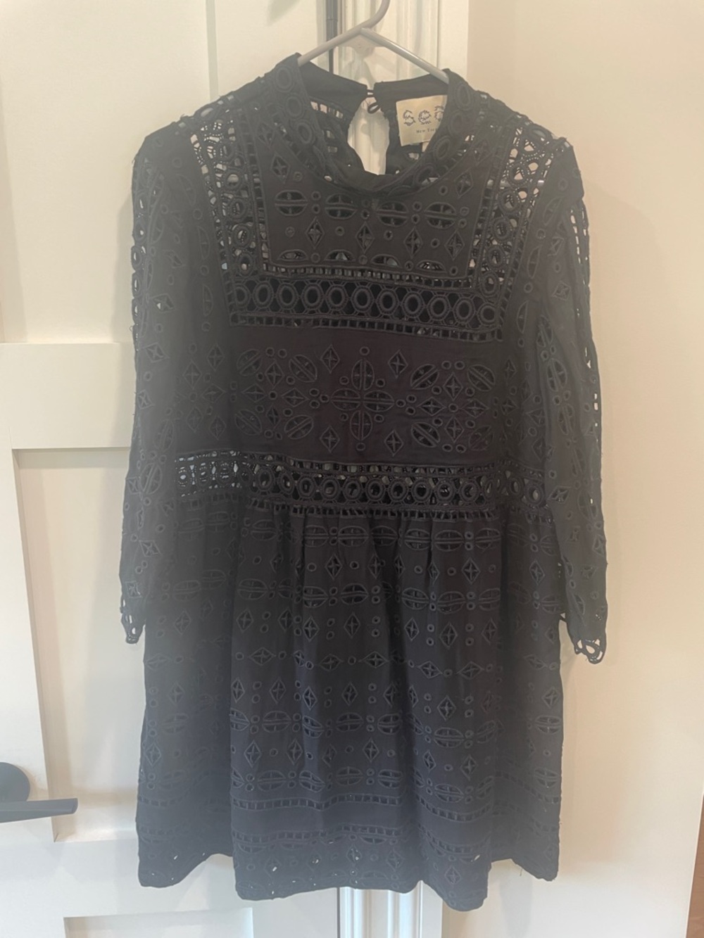 Sea New York Black Eyelet Cutout Mini Dress